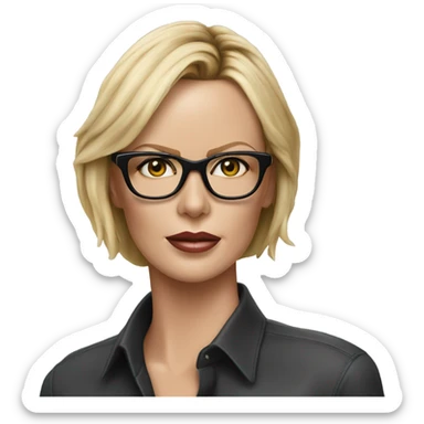 ultra realistic charlize theron wearing shirt and black glasses  sticker