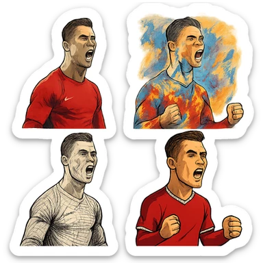 Cristiano Ronaldo football star in various artistic styles, no text sticker