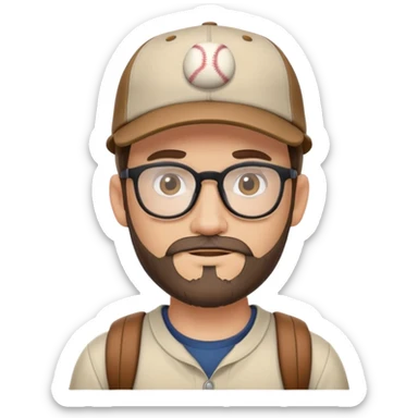 adventurer with small beard, glasses and backwards baseball cap sticker