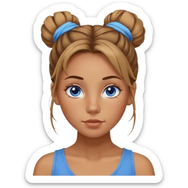 Attractive Woman with tan skin, wide face, freckles, messy bun hairstyle, and blue eyes sticker