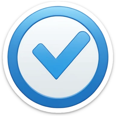 A small, flat emoji-style blue verification checkmark, inspired by TikTok’s verified badge. Solid bright blue circle with a crisp white checkmark in the center. Minimalist design, smooth edges, high contrast, transparent background, vector-style, centered, clean emoji look, no text, no shadows. sticker