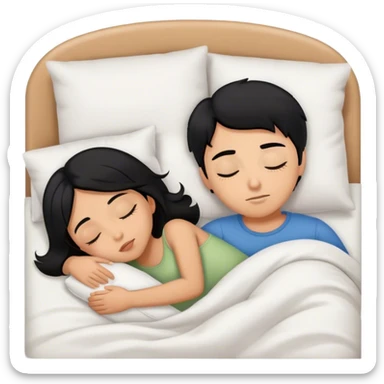 Girl and boy with black hair sleeping in bed sticker