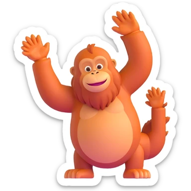 orangutan waving, playful pose sticker