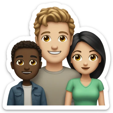 Man with white skin brown hair and hazel green eyes and Woman with brown eyes and black hair white skin they have 2 kids family portrait sticker