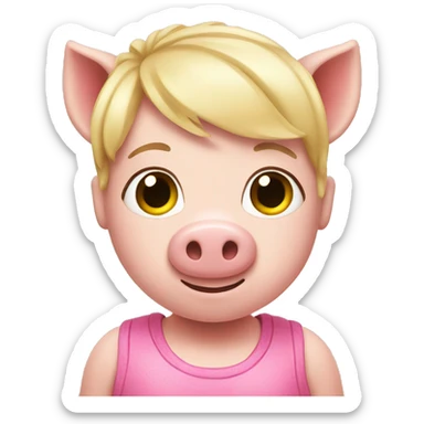 pink pig with blonde hair sticker