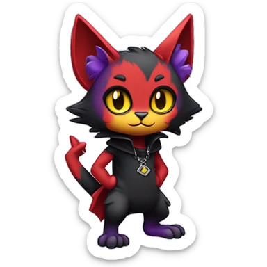 Anthropomorphic Cute Chibi Black red purple yellow Cool Edgy Punk-Gothic Horned Litten-Bat-cat-Fakemon full body sticker