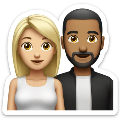 Arab man with black buzz cut hair, and blonde hair girl sticker