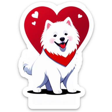 White Samoyed dog surrounded by red hearts sticker