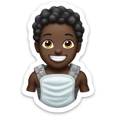 A black baby with a face mask and a iced out grill smiling  sticker