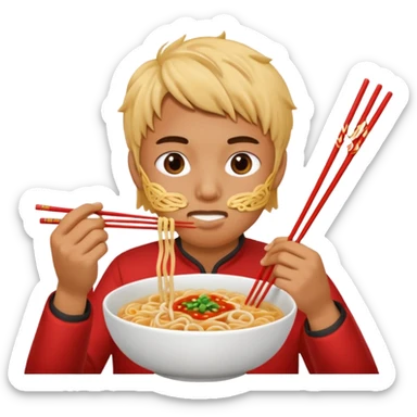 Create a person having noodles dinner. sticker