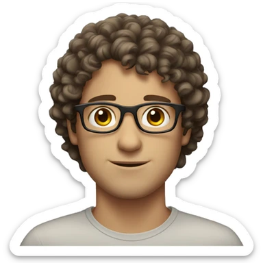 caucasian curly brunette hair, brown eyes, glasses, male sticker