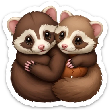 A chocolate coat ferret and a cinnamon coat ferret cuddling sticker