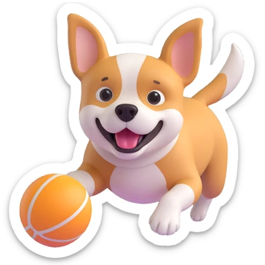 dog chasing ball in forrest, close up pose sticker