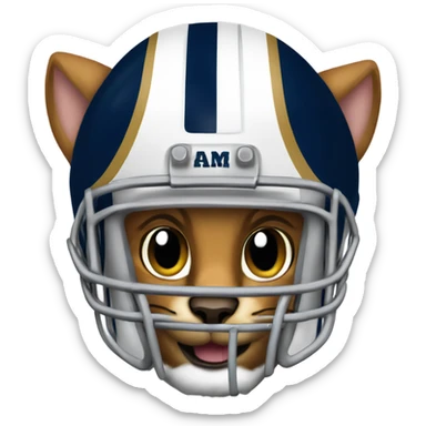 Tabby cat wearing Los Angeles rams football helmet sticker