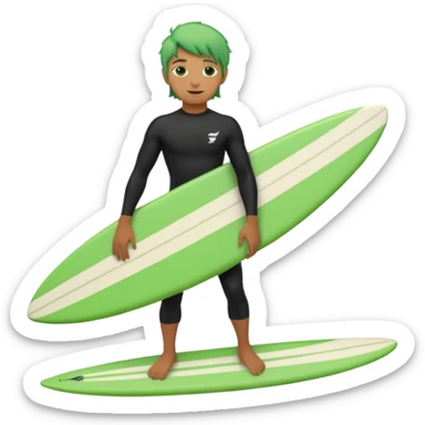 green haired black surfer with surfboard  sticker