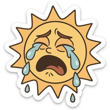 crying sun, cartoon style, big teardrops, no background sticker
