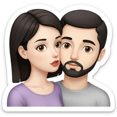 beautiful pale brunette girl with brown eyes kisses pale man short black hair small beard grey eyes sticker