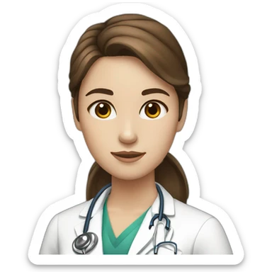 Girl white skin brown hair brown eyes doctor sticker