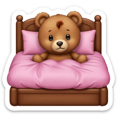 Cute Brown Teddy bear in pink bed sticker