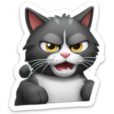 angry cat typing in front of a laptop sticker