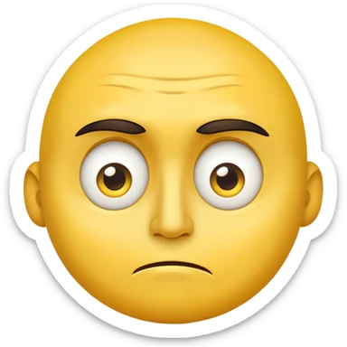 A yellow face with raised eyebrows and eyes looking to the side, expressing skepticism, doubt, or mild annoyance. One eye slightly squinted for extra emphasis, with a neutral or slightly frowning mouth. sticker