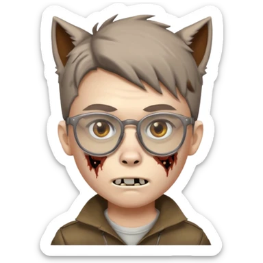 boy zombie with a brown wolf cut and glasses sticker