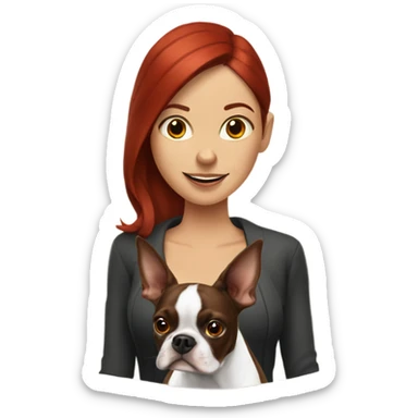 Brown Boston Terrier with red headed woman  sticker