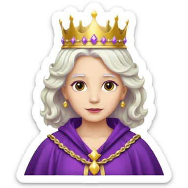 Queen with wavy white hair – golden crown, purple robe sticker