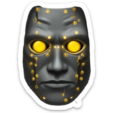 black metal male cyborg head with circuitry and wispy yellow gold hair sticker