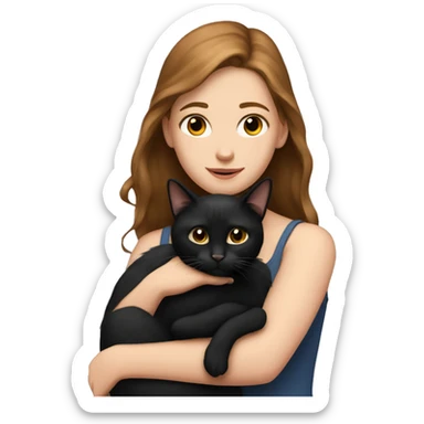 A white girl with brown hair is holding a black cat in her arms sticker
