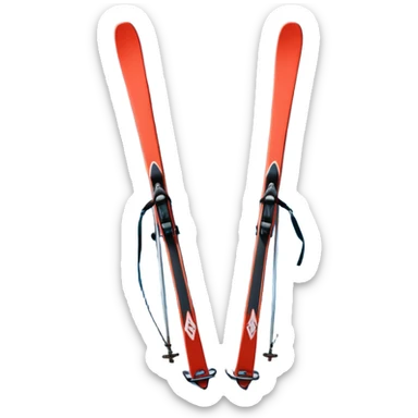 An icon featuring a pair of skis and ski poles in the foreground, set against a picturesque snow-covered slope. The background includes snowy peaks and evergreen trees, symbolizing the excitement and beauty of winter sports. Transparent background highlights the thrill of skiing and snowboarding. sticker