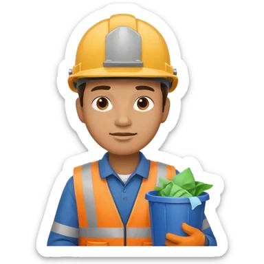 garbage man with helmet holding garbage  sticker