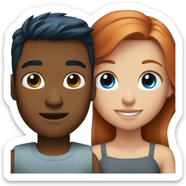 Redhead blue eyed girl and black haired tan male couple sticker