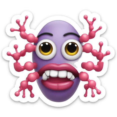 covid virus molecule that is a face with fake eyelashes, large lips and two arms that have hands that are showing off its nails sticker
