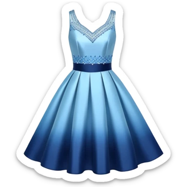 Realistic isolated mini slim pastel blue formal party satin dress with gradient shiny sparkling navy blue diamonds embroidered on it. sticker