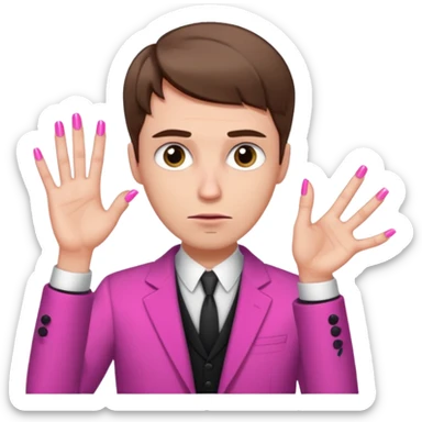 White man with short brown hair, long face, and pink nails looking sassy sticker