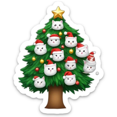 ARBOL DE NAVIDAD CON ESFERAS DE GATITOS BLANCO CON GORRO NAVIDEÑO sticker