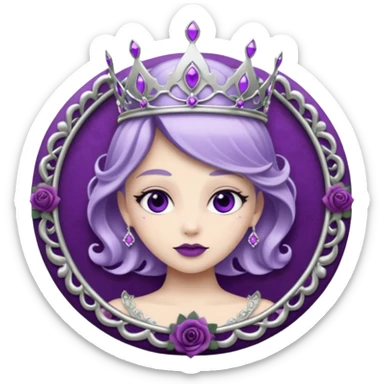 Purple shadow rose silver circle plaque with silver tiara sticker