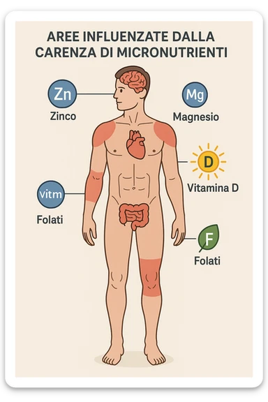 corpo umano in carenza di micronutrienti come zinco, magnesio, vitamina D, folati, in italiano sticker