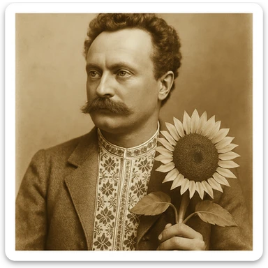 holds a sunflower in his hand sticker