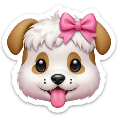 This puppy HEAD 🐶 with a pink bow and tongue out, please in apple ios emoji stylem not fluffy!! sticker