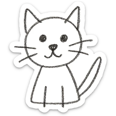 cat drawn with very simple and clumsy lines like a 1-year-old child, doodle of face and body only, almost no coloring sticker