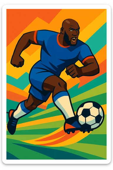 Romelu Lukaku as a powerful football striker, athletic build, short hair, dynamic and colorful cartoon style sticker