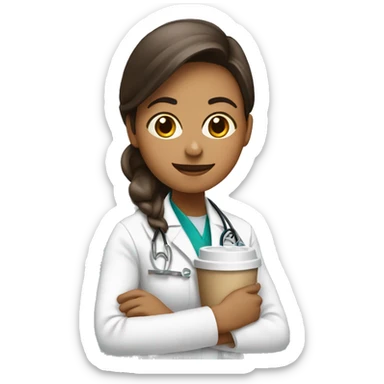 doctora de pelo largo con un café trabajando  sticker