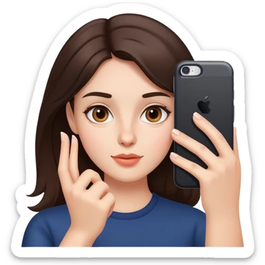 A brunette girl takes a selfie sticker