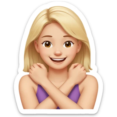 arms crossed holding neck while laughing crossed eyes girl sticker