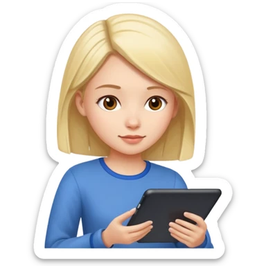 A girl typing in  a tablet sticker