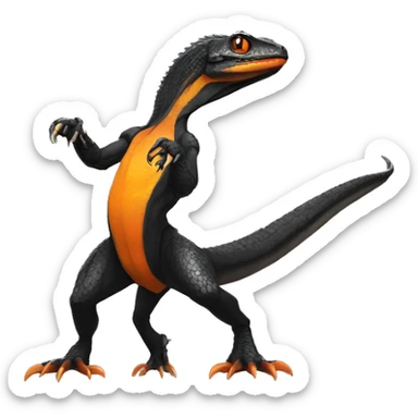 Black Shiny Lizard-Reptile-Raptor-Fakémon with Orange belly Full Body sticker