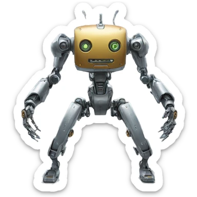 a high-tech metal robot with several arms like sticker