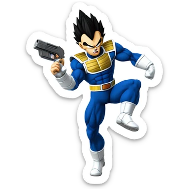 Vegeta hopping with a gun sticker